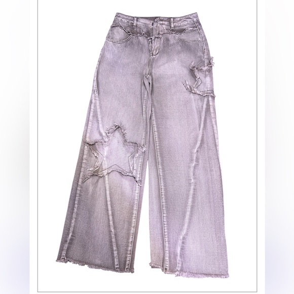 SHEIN Gray Star-Patterned Wide Leg Jeans - Picture 2 of 7